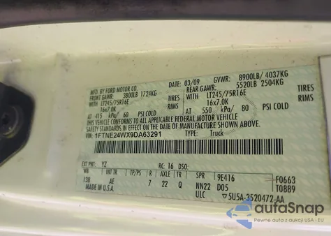 2009 Ford E-250 Commercial/Recreational from USA, damaged, VIN 1FTNE24WX9DA63291